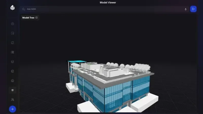 BIM model overlaid on captured site imagery in the Oblix browser viewer